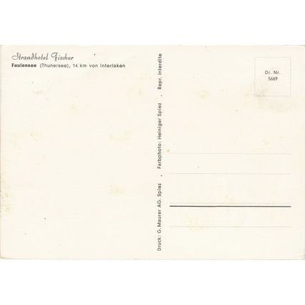 6x4 Continental size printed Strandhotel Fischer Faulensee Switzerland