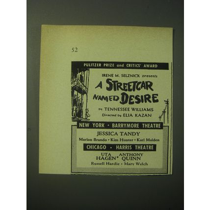 1948 A Streetcar Named Dessire Play Ad - Tennessee Williams - Pulitzer Prize