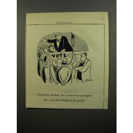 1952 American Airlines Ad - cartoon by Barney Tobey - Vote