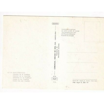 Montserrat Interior Basilica Spain Postcard unused crease