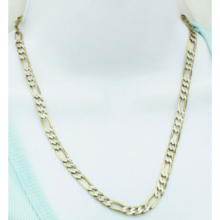 New Real 14K Solid Yellow Gold 7 mm Figaro 2 Tone Pave Link Chain Necklace
