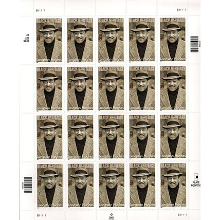 Langston Hughes Black Heritage Sheet of Twenty 37 Cent Postage Stamps Scott 3557