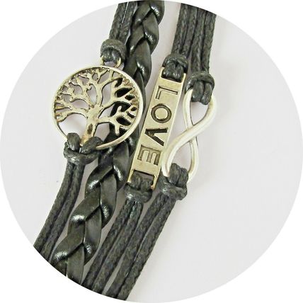 Handmade Bracelete Waxed Cotton Tree of Life Love Fuax Leather Hand made BR2