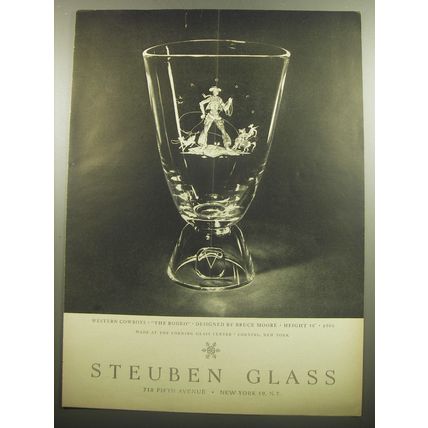 1958 Steuben Glass Advertisement - Western Cowboys The Rodeo by Bruce Moore