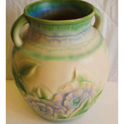 Vintage Denby Art Deco 2 Handle Vase Blue & Green Danesbury Ware Donald Gilbert