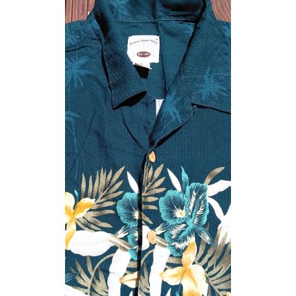 Original Island Sport Men XLG Green Yellow Floral Hawiaan Button S/S Shirt Flaws
