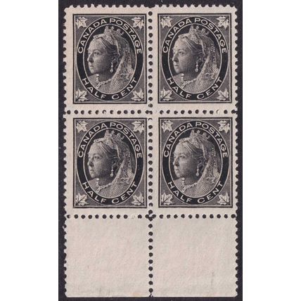 Canada QV 1897-98 1/2c Black Margin Block x 4 SG142 Mint MNH