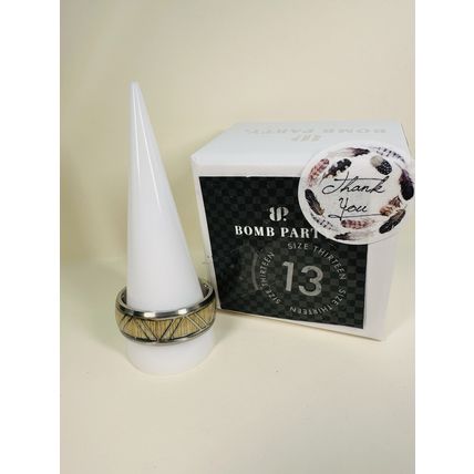 NIB Bomb Party Sz13 Revealed BP Ring RBP3658 Mountain High Titanium & Grey Wood