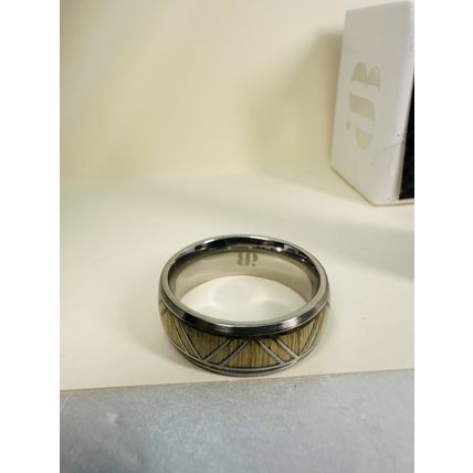 NIB Bomb Party Sz13 Revealed BP Ring RBP3658 Mountain High Titanium & Grey Wood
