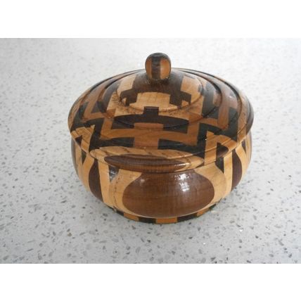 Beautiful Inlaid Wooden Treen Lidded Pot / Box
