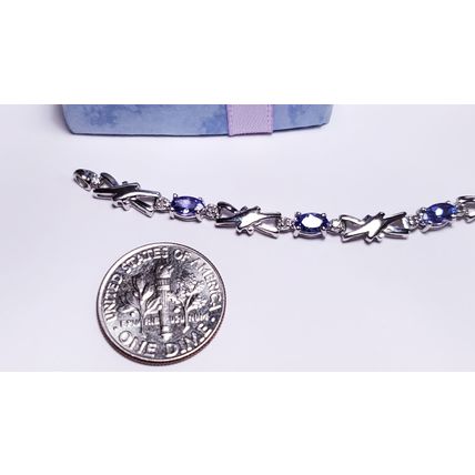 Estate 2.40ctw Natural Tanzanite &Diamond Hugs & Kisses 14Kt WG 7" Bracelet20932
