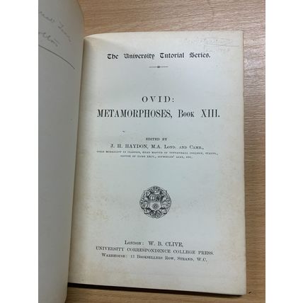 c1898 "OVID: METAMORPHOSES BOOK XIII" LATIN 8CE ROMAN POEM HARDBACK BOOK (P3)