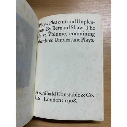 1908 BERNARD SHAW "PLAYS: PLEASANT AND UNPLEASANT" FICTION ANTIQUE BOOK (P3)