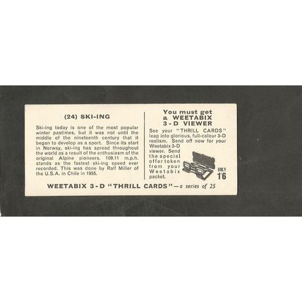 Weetabix 3D Cards 1960 Thrill #24 Skiing