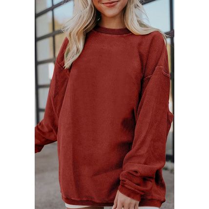 Racing Red Ribbed Corded Oversized Sweatshirt