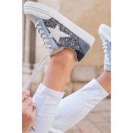 Silvery Star Glitter Patchwork Lace-up Sneakers