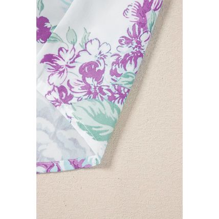 Purple Floral Print Ruffle Sleeve Frilly Button Up Shirt