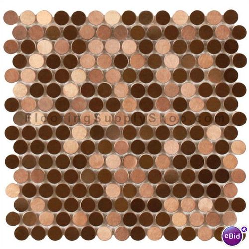 Mosaics Metal Tile Penny Round Brushed Copper