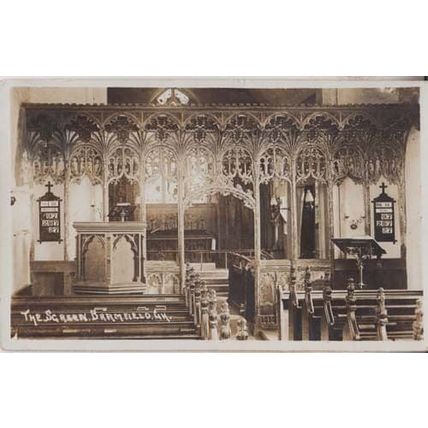 Bramfield Church Interior Screen Real Photo Antique Hertfordshire Postcard