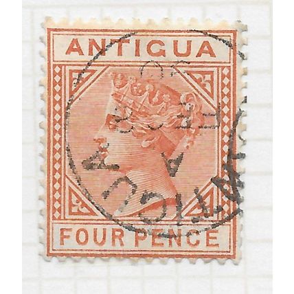 ANTIGUA 1884 QV 4d FOUR PENCE CHESTNUT WMK CA USED SG28 28 SG FINE CDS STRIKE