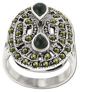 Sterling Silver Genuine 38 Marcasite and Onyx Teardrop Ring