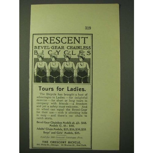 1900 Crescent Bevel-Gear Chainless Bicycles Ad - Tours for Ladies