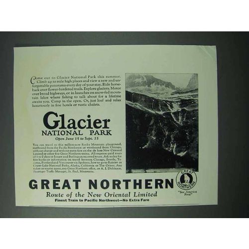 1925 Great Northern Railway Ad - Glacier National Park
