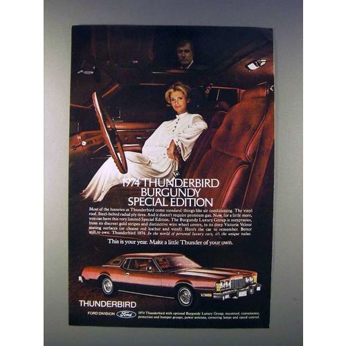 1974 Ford Thunderbird Burgundy Special Edition Car Ad!