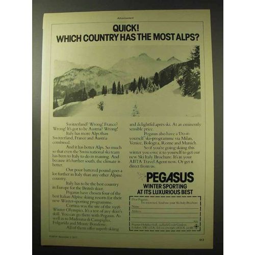 1977 Pegasus Holidays, Ltd. Ad - The Most Alps