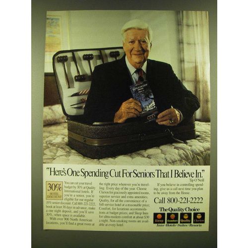 1990 Quality International Hotels Ad - Tip O'Neil - Here's one spending cut