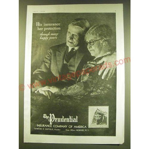 1938 Prudential Insurance Ad - His insurance her protection