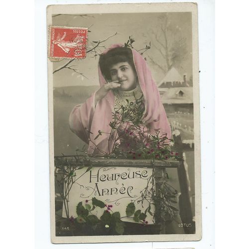 greetings postcard glamour heureuse annee new year french posted lotus