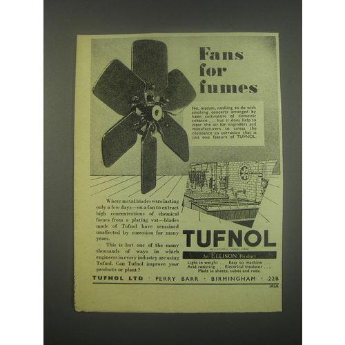 1949 Tufnol Ltd. Ad - Fans for fumes