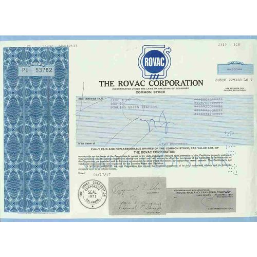 DE na Stock Certificate Company: Rovac Corporation The ~70