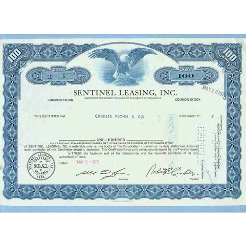 DE na Stock Certificate Company: Sentinel Leasing, Inc. ~76