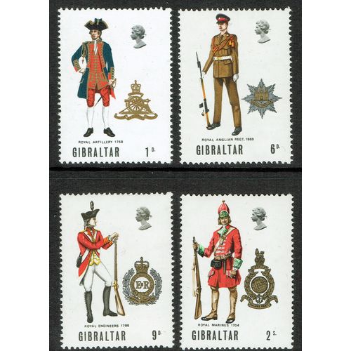 Gibraltar 1969 Military Uniforms (1st Series) set 4v SG240-243 UM