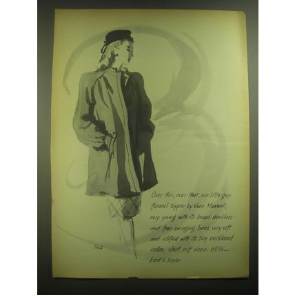 1945 Lord & Taylor Vera Maxwell Coat Advertisement - art by Helen Hall