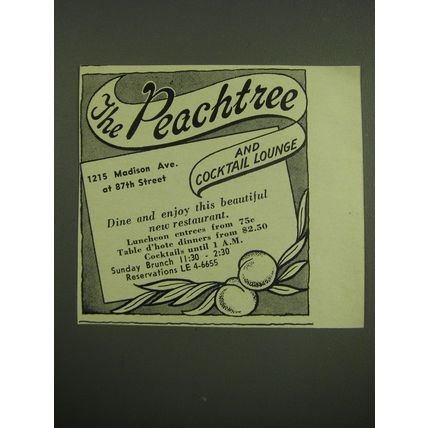 1949 The Peachtree Restaurant Advertisement
