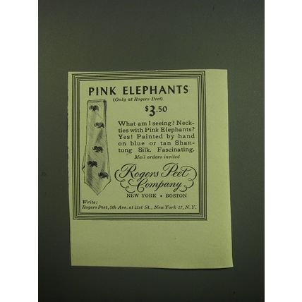1949 Rogers Peet Pink Elephants Tie Advertisement