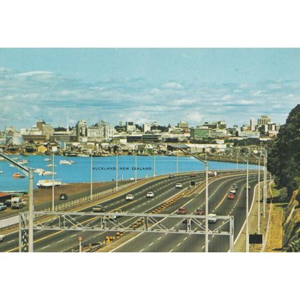 Auckland New Zealand Motorway Traffic Vintage Postcard