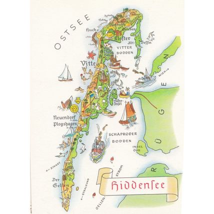 Hiddensee Baltic Sea Germany Germany Karte Boat Map Postcard