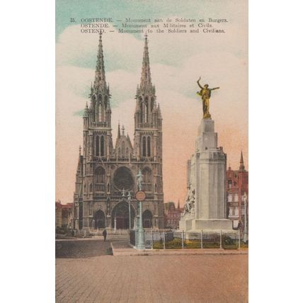 Monument To The Soldiers Civilians WW1 Ostend Ostende Belgium Military Postcard
