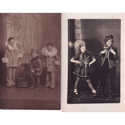 Child Smoking A Pipe On Theatre Stage Clown Costume 2x Old Postcard