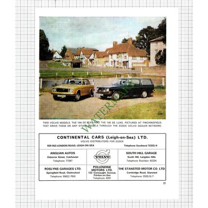 Finchingfield Essex Volvo Car Advert Continental Cars Leigh On Sea 1972 Cutting