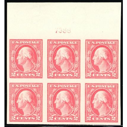 409, Mint NH XF 2¢ Top Plate Block of Six - Stuart Katz
