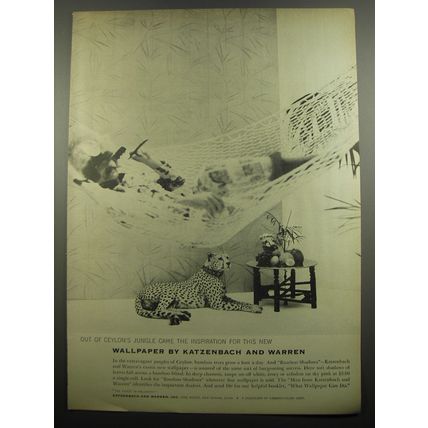 1955 Katzenbach and Warren Bamboo Shadows Wallpaper Ad - Out of Ceylon's jungle