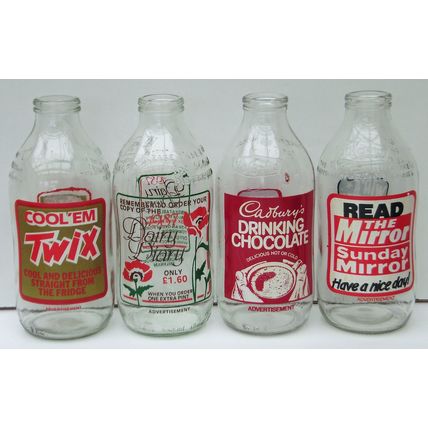 Vintage advertising Milk Bottles 1980's x 4 M8