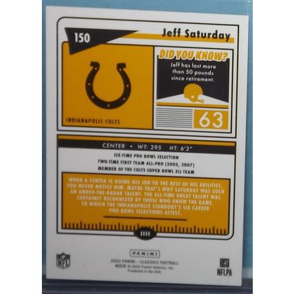 2022 Panini Classics JEFF SATURDAY (Colts) Legends Blue Parallel #150 17/125