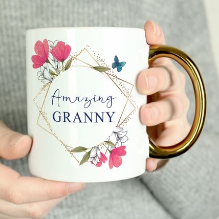 Mug bride mother mum daughter gran aunty mug floral gold handle personalised