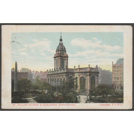 St Philip's Church & Monument, Birmingham, c.1905-10 - Frankel & Co Postcard